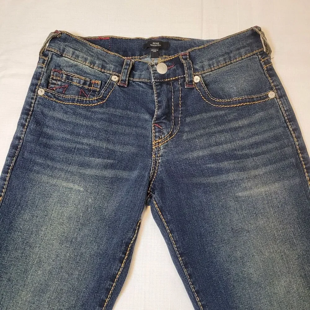 True Religion Geno Slim Big T Relaxed Red Rope Stitch Jeans 30x31